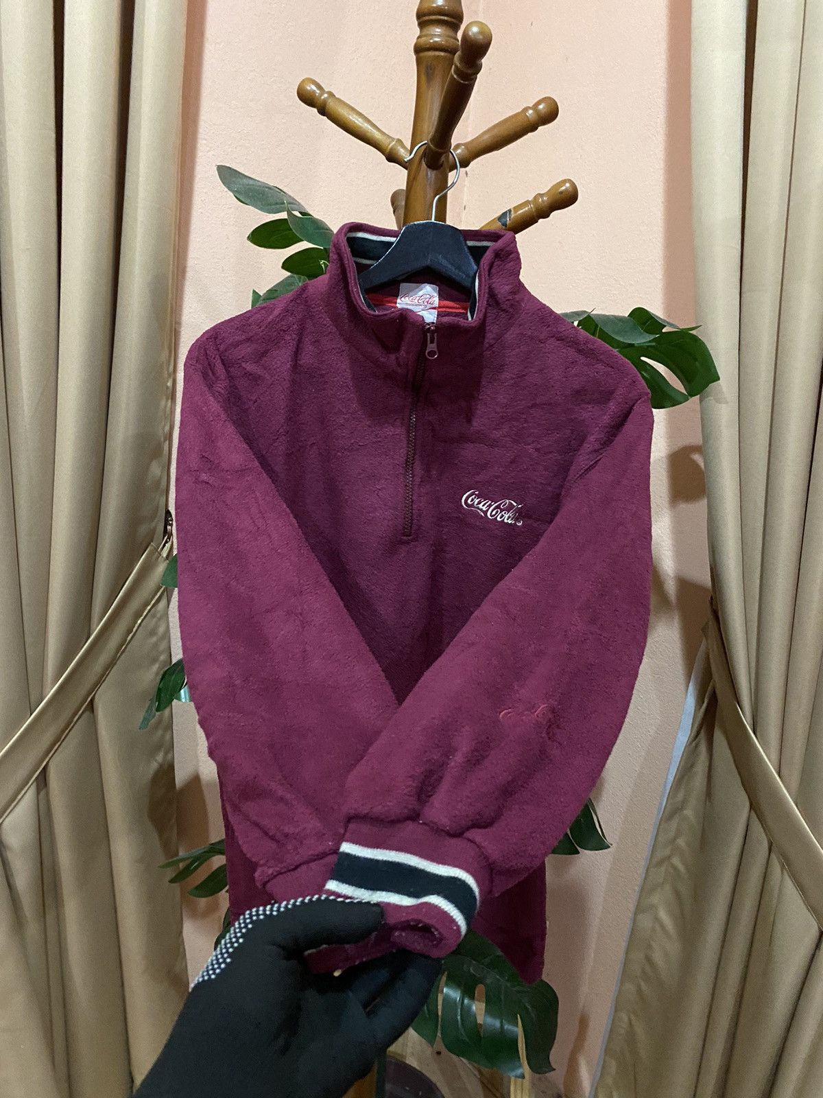 Coca Cola Coca-Cola Maroon Quarter-Zip Fleece Pullover Size US M / EU 48-50 / 2 - 4 Thumbnail