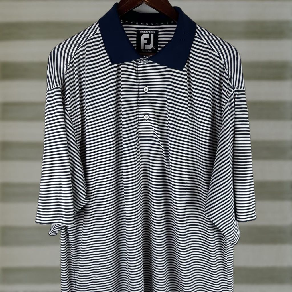 Footjoy Footjoy Polo Shirt Large Blue White ProDry Performance Lisle Golf Stain Size US L / EU 52-54 / 3 - 1 Thumbnail