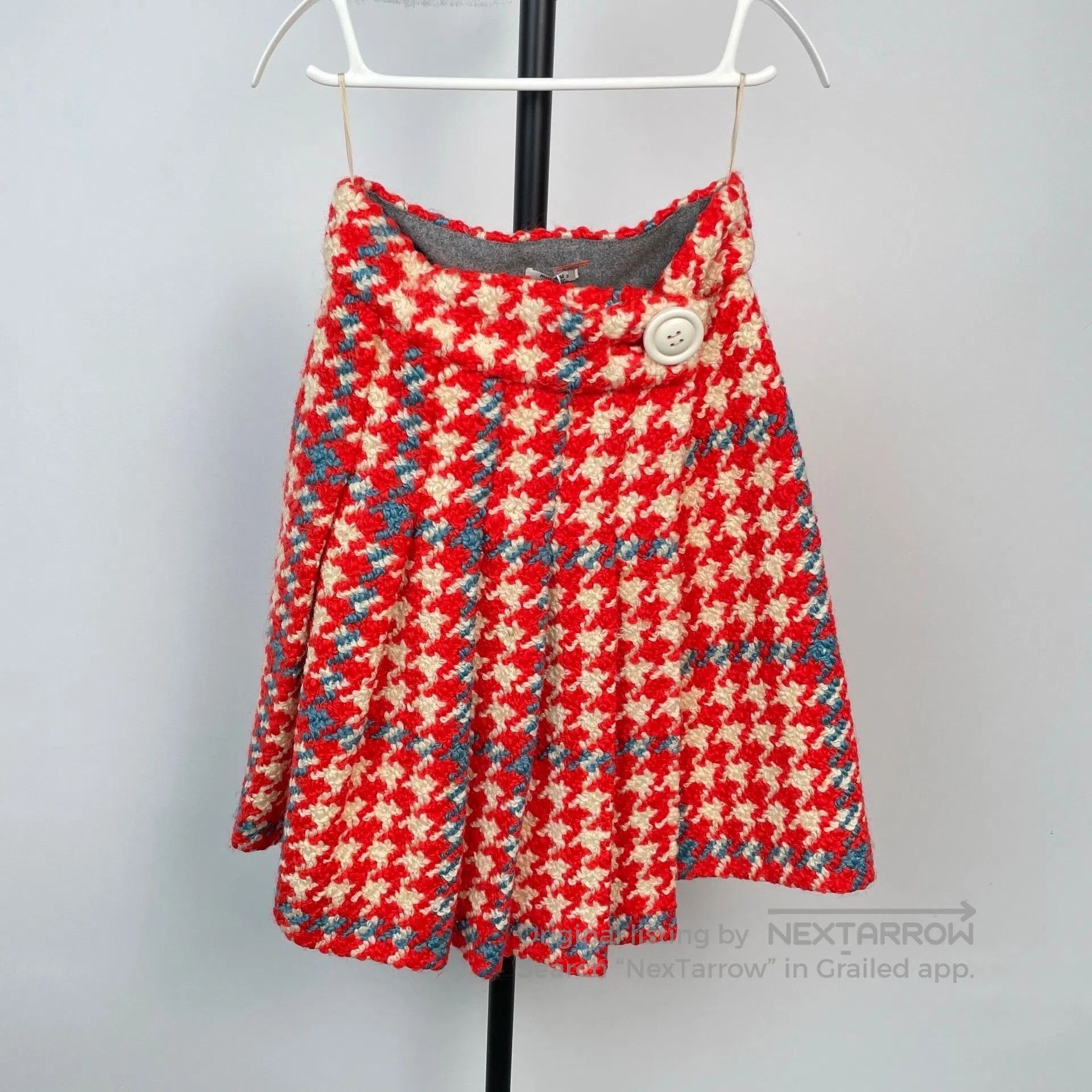 Miu Miu Miu Miu Red and White Plaid Wool Plaid Skirt| Size 37" - 1 Thumbnail