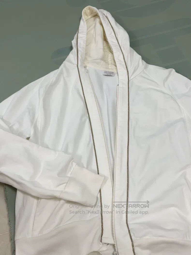Brunello Cucinelli Brunello Cucinelli White hooded silk coat with beaded deco Size L / US 10 / IT 46 - 1 Thumbnail