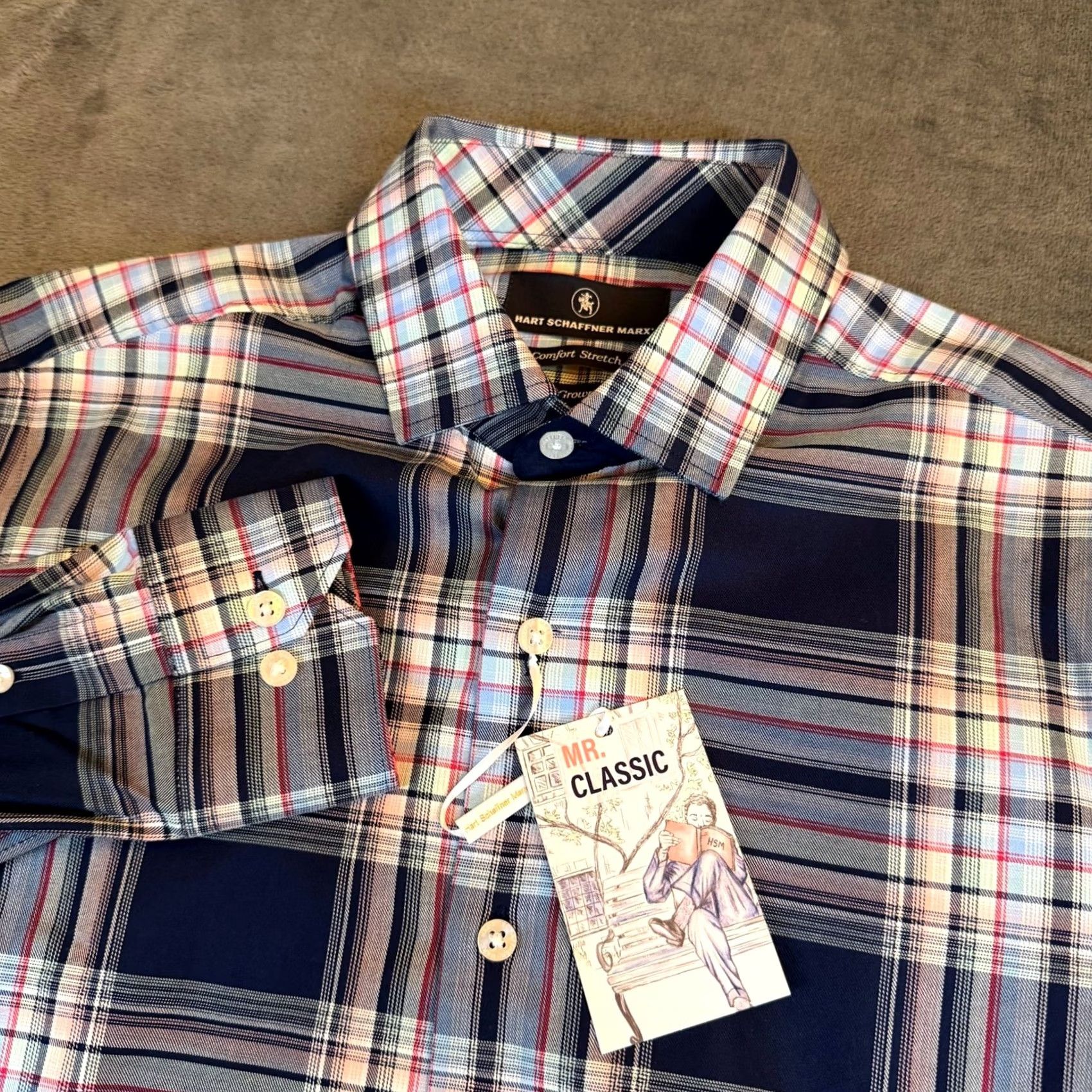 Hart Schaffner Marx Hart Schaffner Marx Mens Small Navy Plaid Button-Up Shirt NEW Size US S / EU 44-46 / 1 - 2 Thumbnail