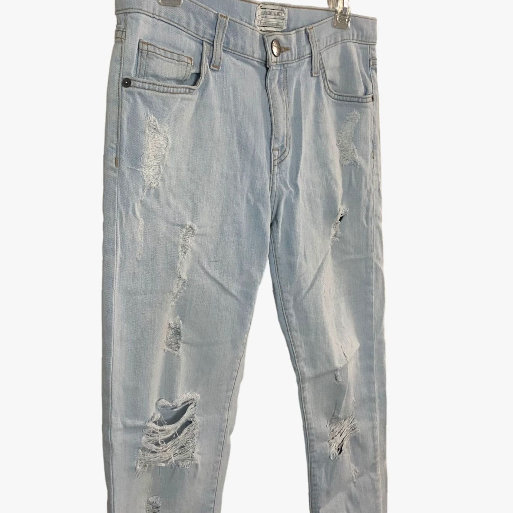 Vintage Current/Elliot The Fling Straight Leg Jeans Distressed Light Denim Women Size 26 Blue Cotton Blend Stretch 5-Pocket Jeans Womens Size 26" / US 2 / IT 38 - 4 Thumbnail
