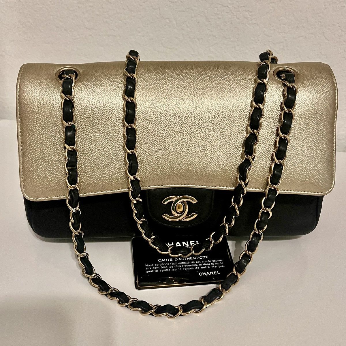 Chanel Black/Gold Leather Pure Classic Medium Double Flap Bag Size ONE SIZE - 2 Thumbnail