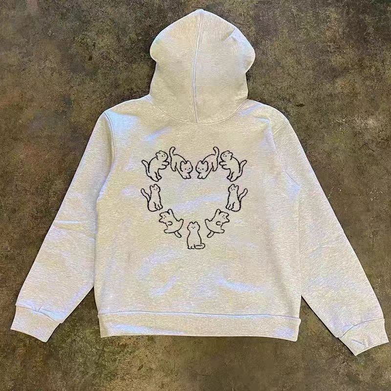 Vintage Grey washed retro cat print hoodie y2k Size US M / EU 48-50 / 2 - 1 Thumbnail