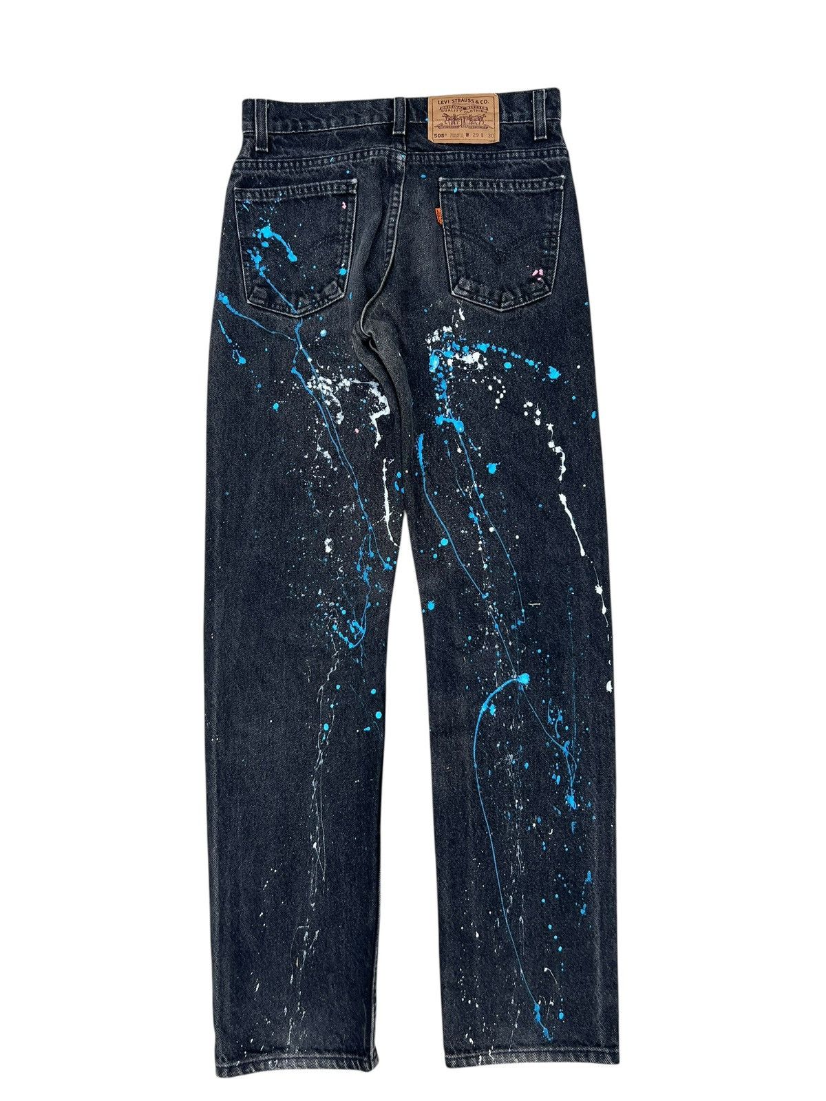 Levi's 1994 Levi’s 505 Fade Black Denim Orange Tab Painter Jeans Size US 29 - 14 Thumbnail