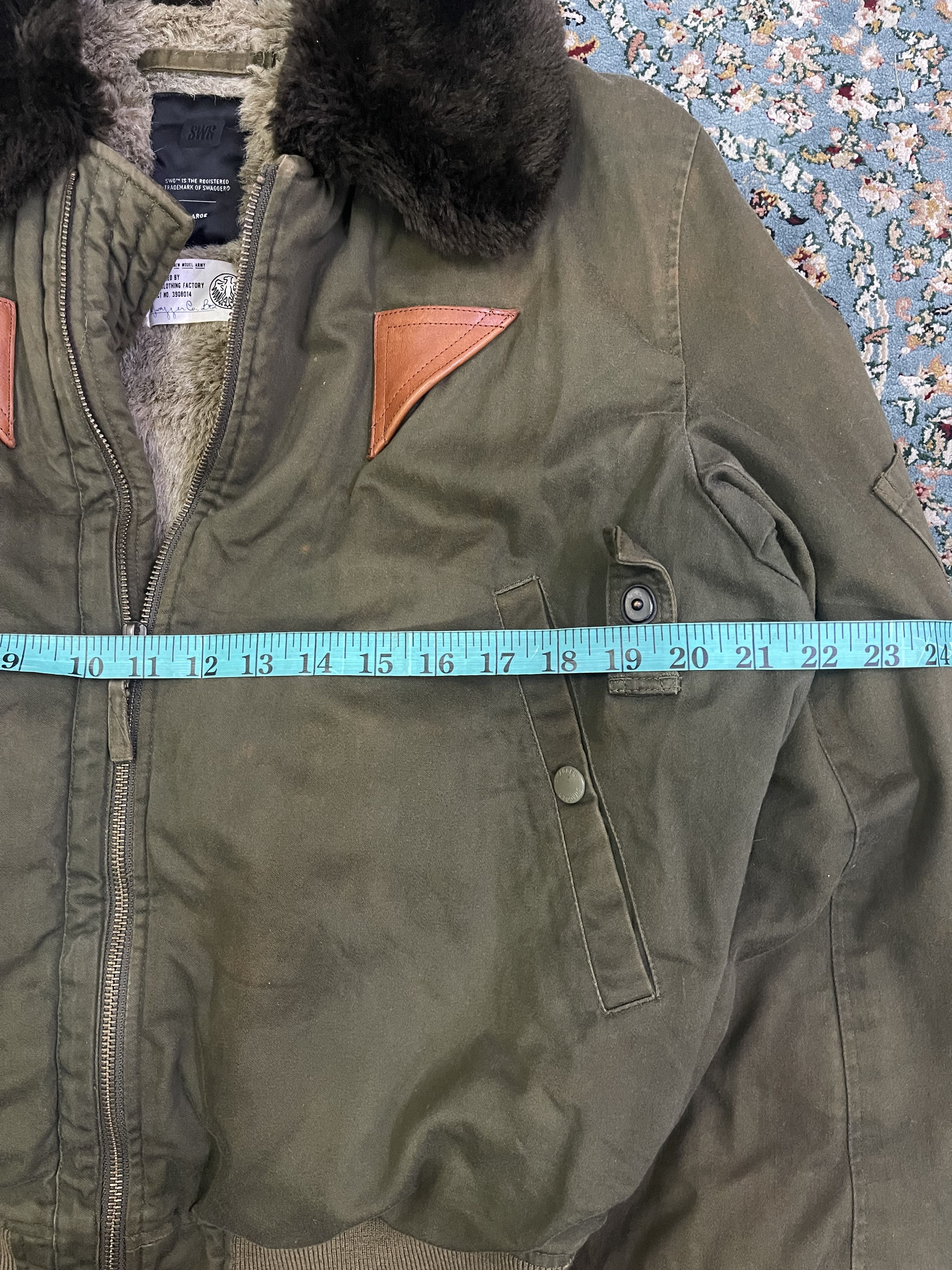 Swagger Swagger B-15 Bomber Sherpa Shearling Olive Flight Jacket Size US L / EU 52-54 / 3 - 7 Thumbnail