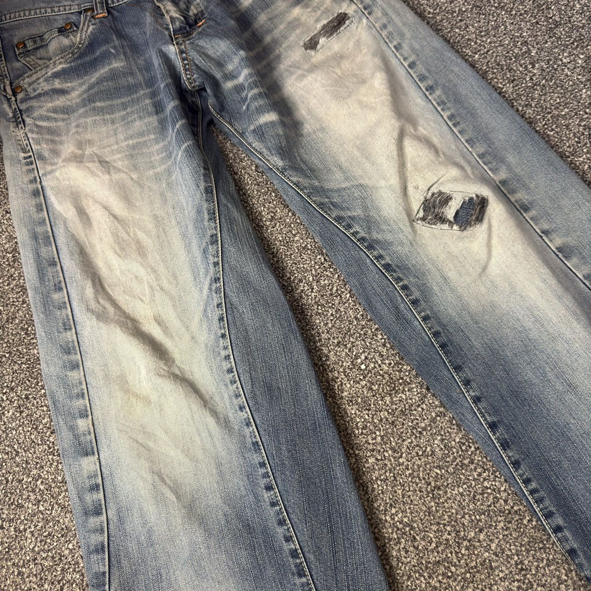 Affliction 🇯🇵 Vintage 90s Edwin Function Twisted Leg Distressed Denim Size US 34 / EU 50 - 4 Thumbnail