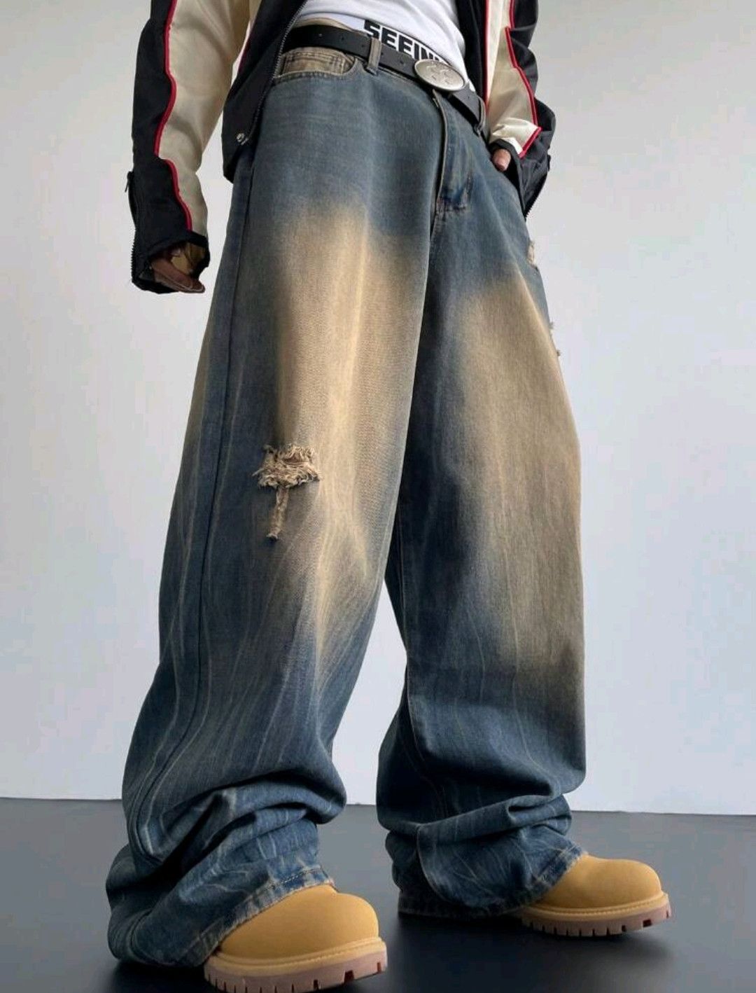 Retro Y2K 90s Baggy Wide Leg Jeans Striking Fade