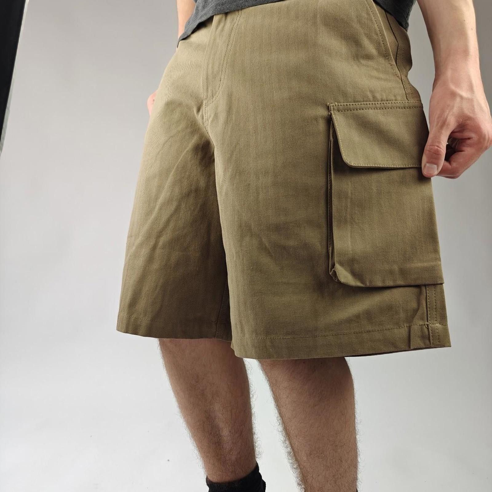 Other Khaki Wide Leg Herringbone Work Shorts Size US 32 / EU 48 - 3 Thumbnail