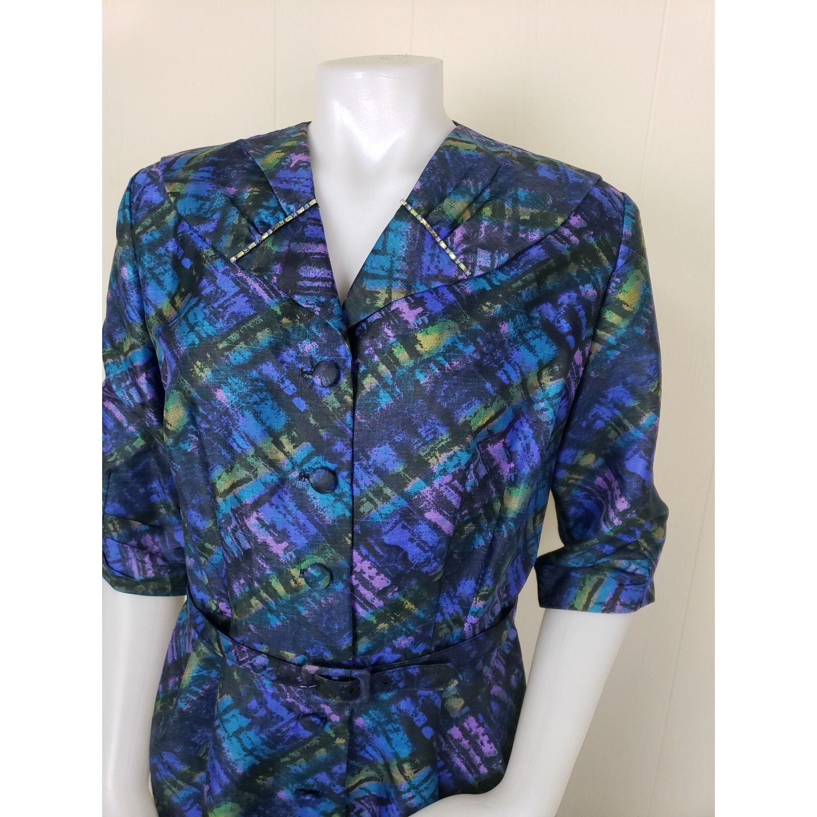 Other Vtg Career Dress Sz 16 Volump Belted Brutalist Peacock Blue Size M / US 6-8 / IT 42-44 - 2 Thumbnail