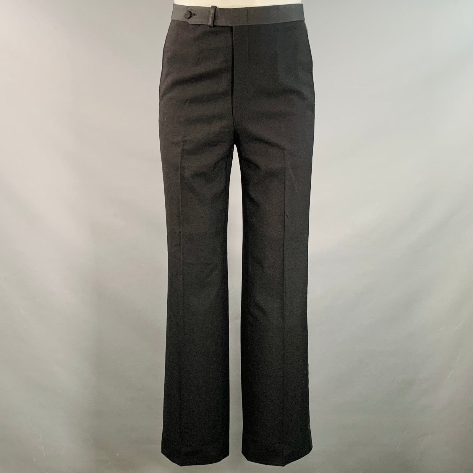 Paul Stuart Size 38 Regular Black Wool Notch Lapel 3 Piece Tuxedo Size 38R - 5 Thumbnail
