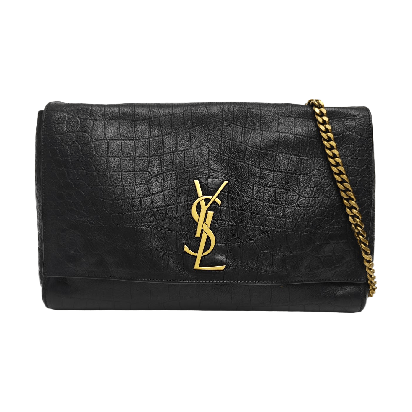 Saint Laurent Croc-Embossed Leather Shoulder Bag in Black, Women's