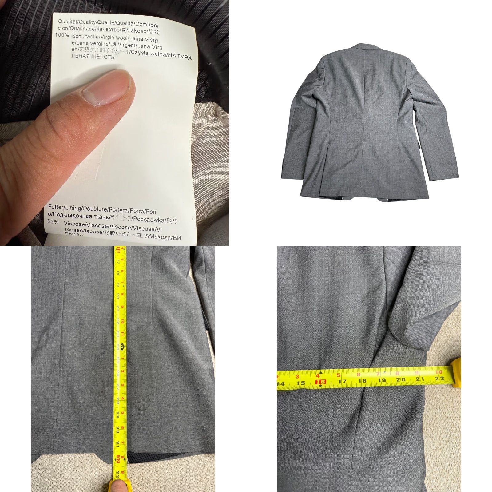 Hugo Boss HUGO BOSS Blazer Gray Wool Blazer Mens 42L Lined Notched Lapel Two-Button Closure Flap Pockets Single-Breasted Formal Workwear 42L Mens Blazer Size 42R - 8 Thumbnail