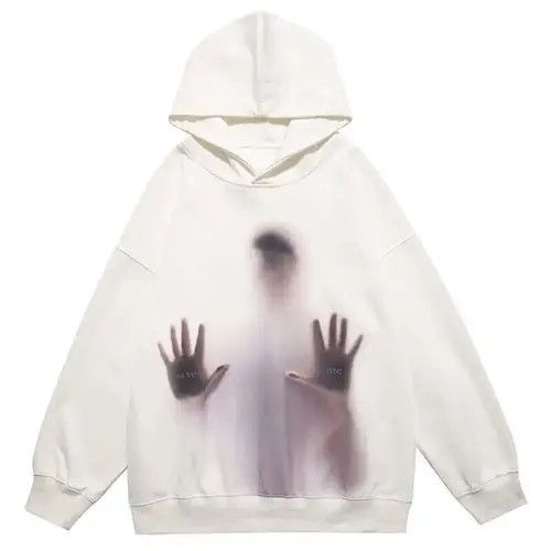image of Vintage Shadow Ghost Hooded Jacket Hoodie Sweatshirt in White, Men's (Size Large)