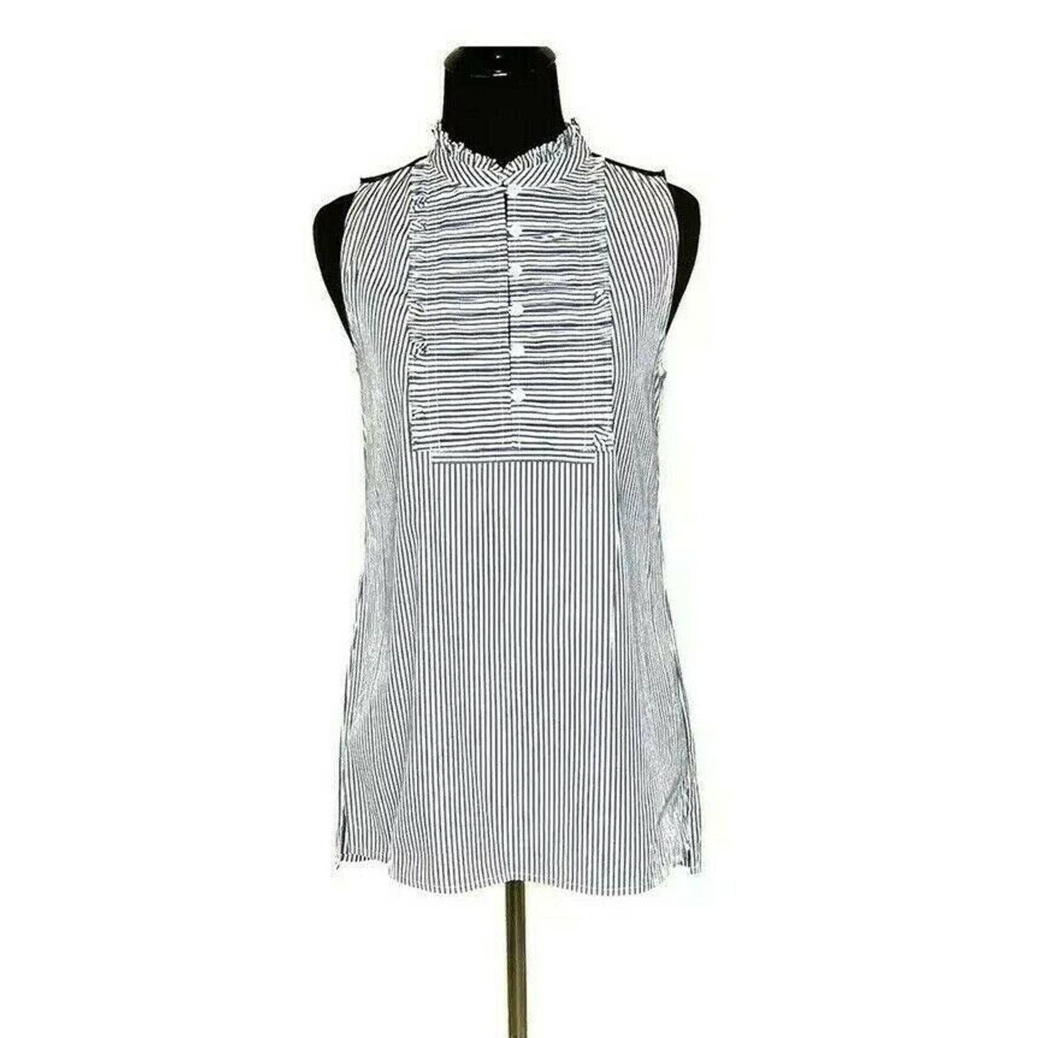 J.Crew J. Crew Blue White Pinstripe Ruffle Sleeveless Top Size 0 Size XS / US 0-2 / IT 36-38 - 1 Thumbnail