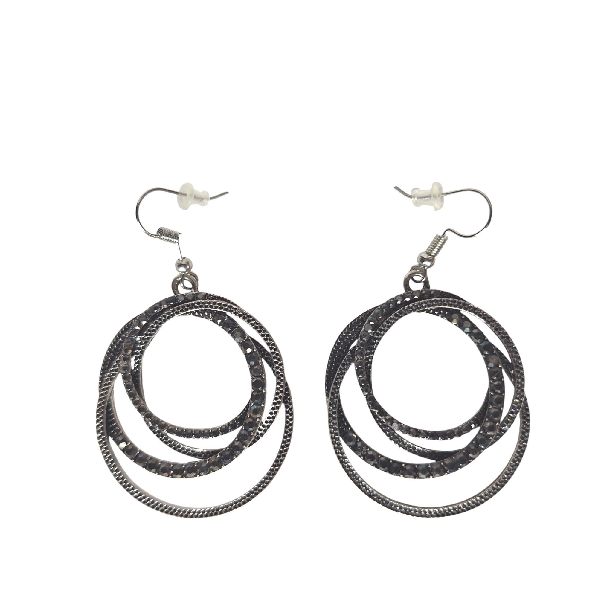 Other Textured Silver Multi Layer Hoop Dangle Earrings Boho Whimsi Size ONE SIZE - 1 Thumbnail