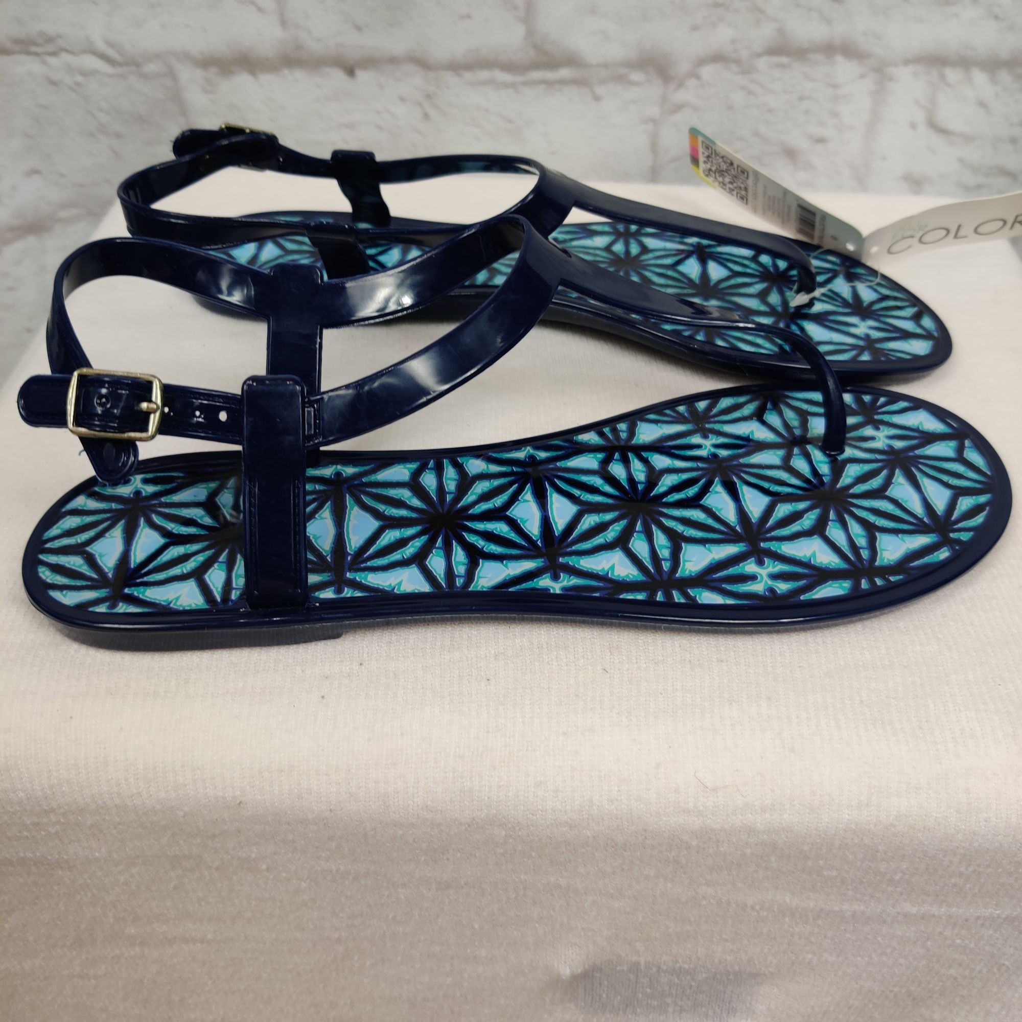 Other All for Color Jelly Sandals T strap Summer Blue Geometric Pr Size US 8 / IT 38 - 2 Thumbnail