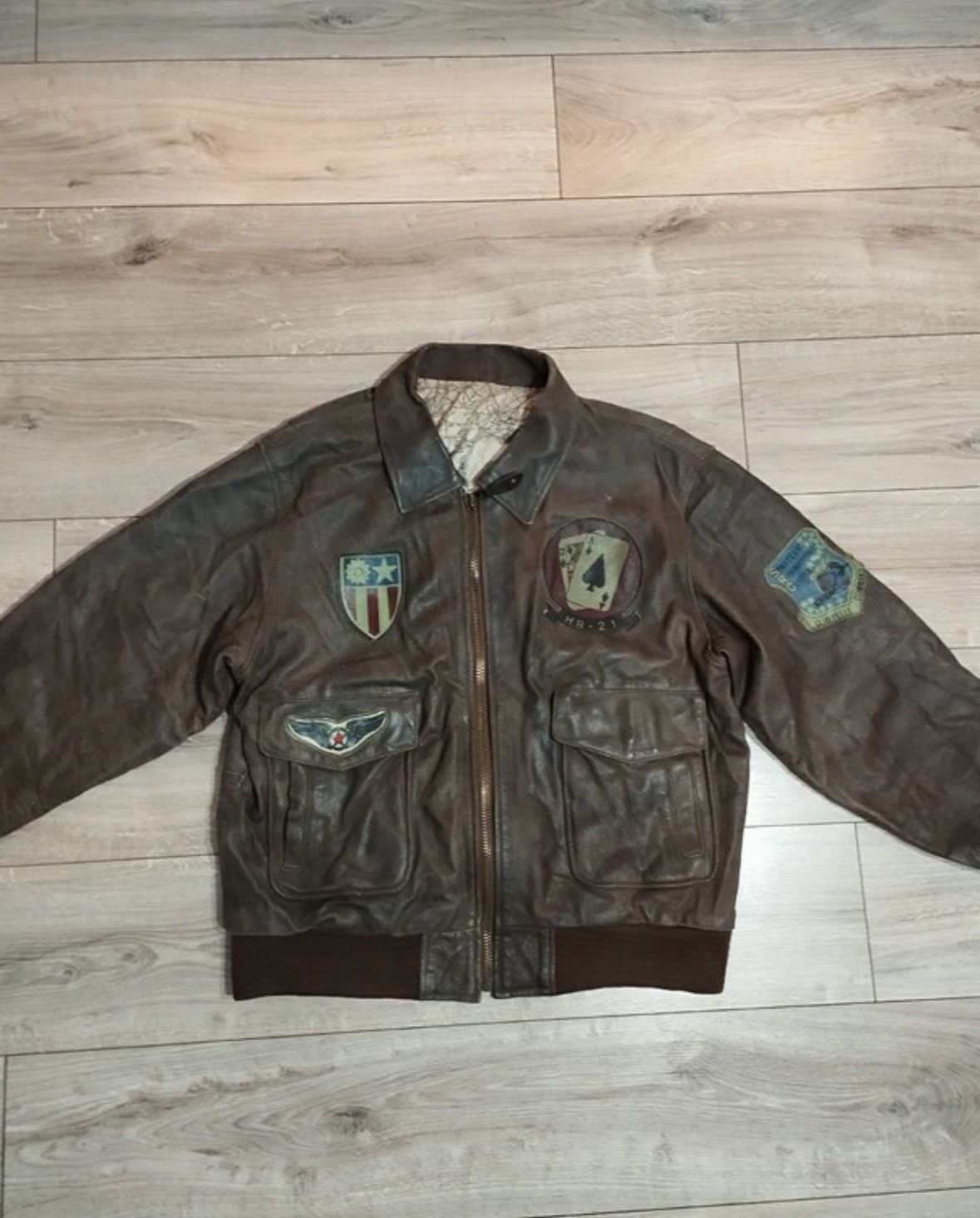 Vintage Military leather jacket L bomber flight aviator