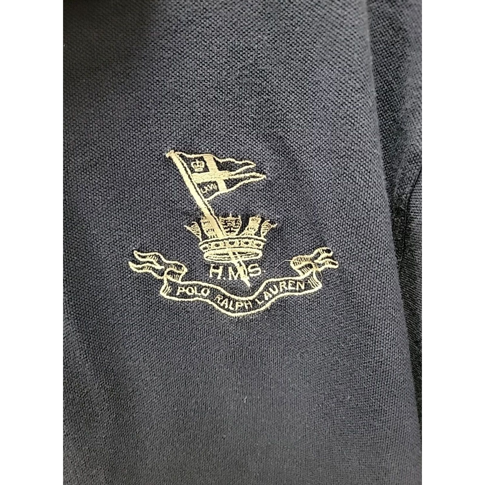 Polo Ralph Lauren VINTAGE Polo by Ralph Lauren Rugby Polo XL Nautical Maritime Collared HMS Crown Shirt Men Blue Cotton Knit 90s Marine Retro Mens Size US XL / EU 56 / 4 - 2 Thumbnail