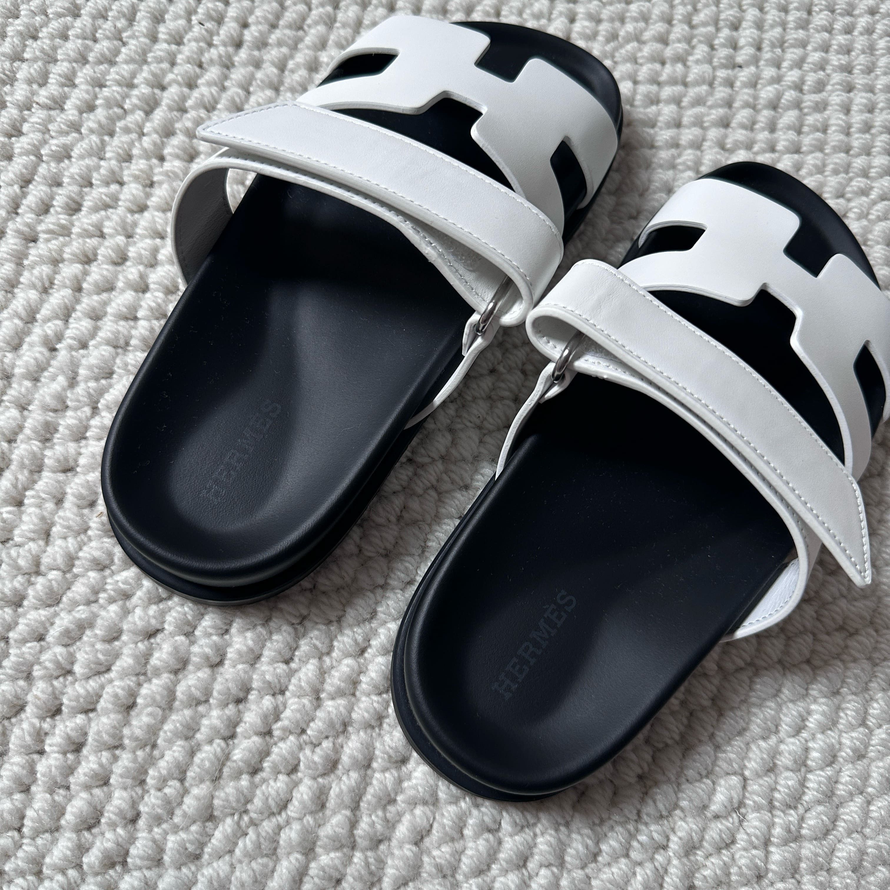 Hermes Hermes Chypre Sandal White Black Leather Fullbox Size US 5 / IT 35 - 3 Thumbnail