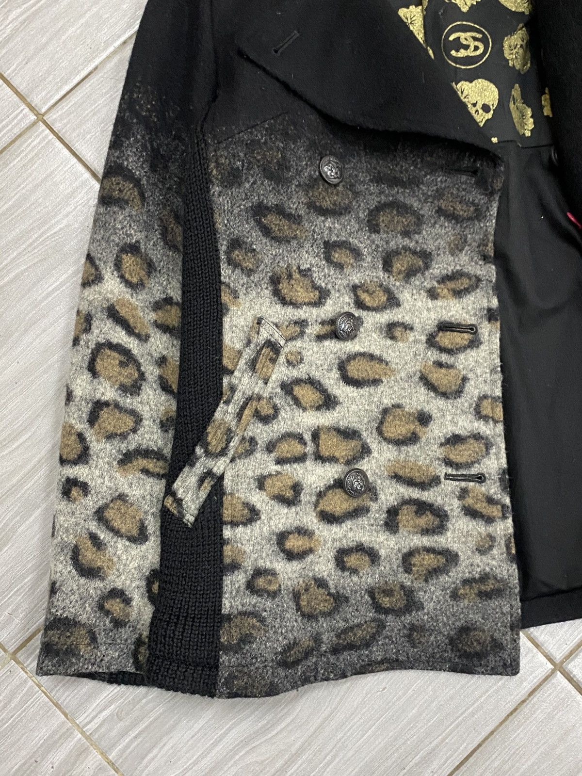 FranCisT MOR.K.S FranCisT_MOR.K.S. Leopard Gradient Wool Pea Coat Knit Collar Size US M / EU 48-50 / 2 - 4 Thumbnail