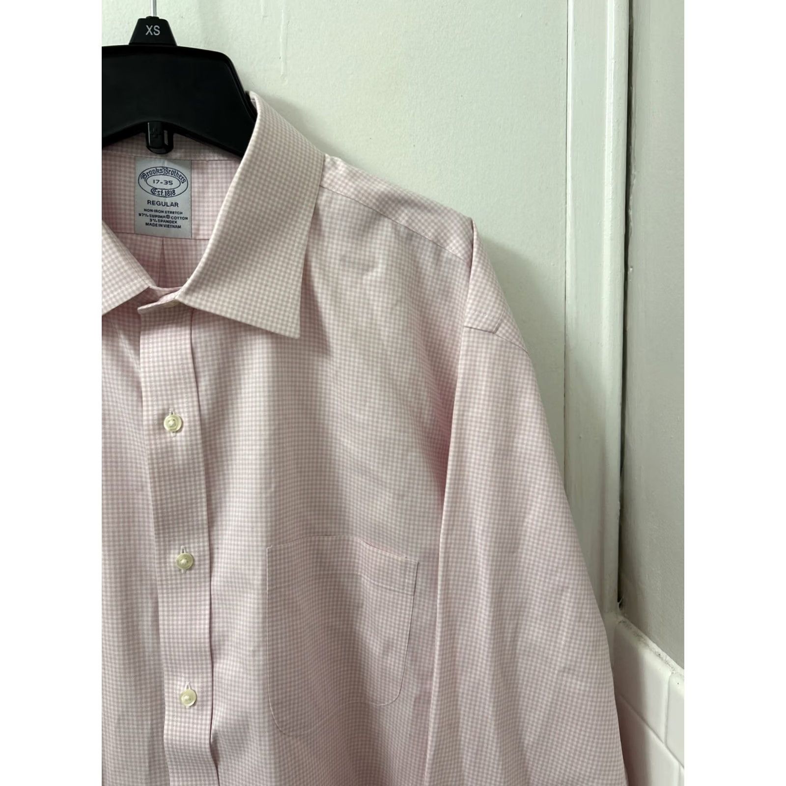 Brooks Brothers Brooks Brothers Shirt Mens 17 Pink Plaid Non Iron Stretch Supima Button Up L/S Shirt Size US XL / EU 56 / 4 - 4 Thumbnail