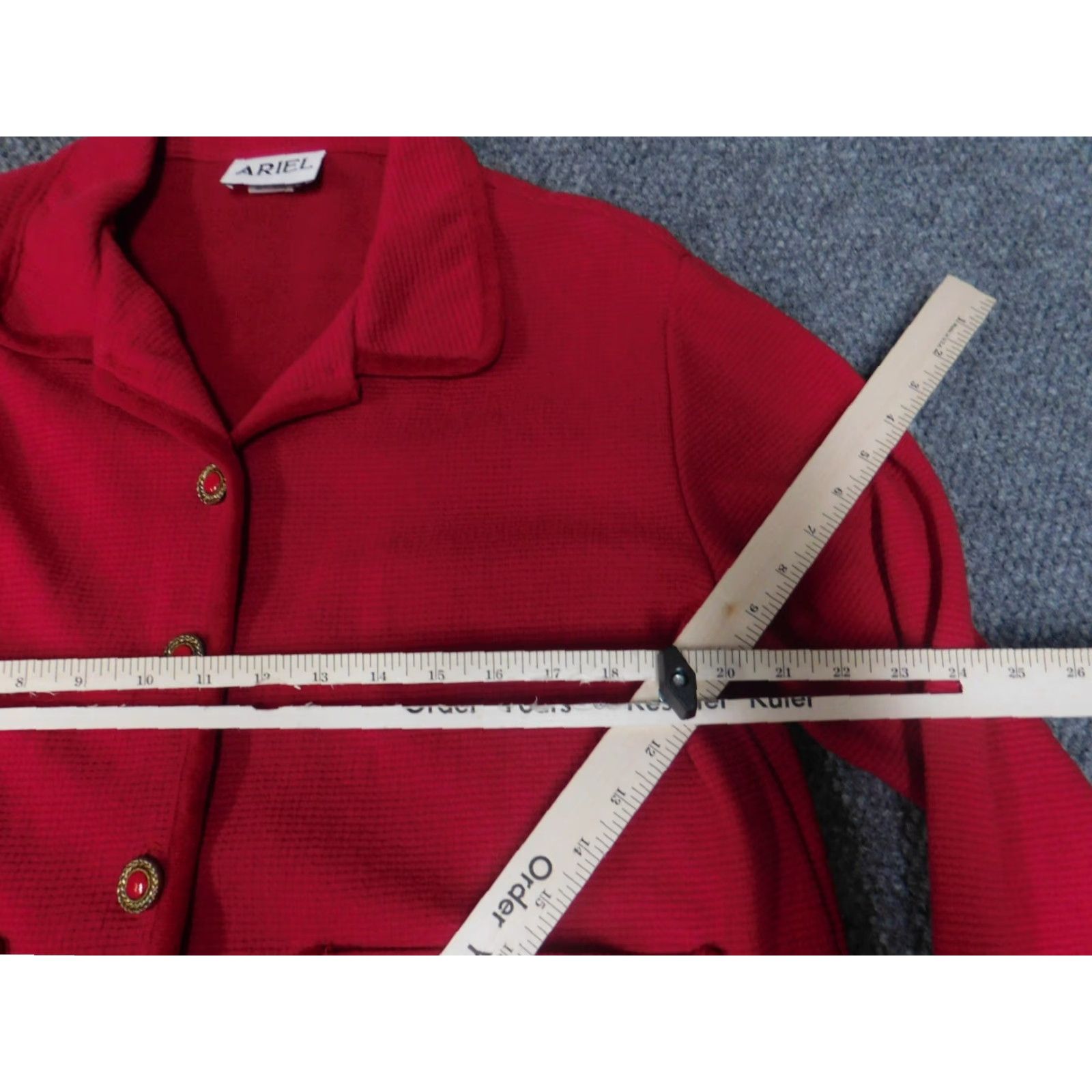 Vintage Ariel Jacket Womens Medium Red Button Down Cotton Knit with Pockets Embroidered Collared Basic Jacket Size M / US 6-8 / IT 42-44 - 4 Thumbnail
