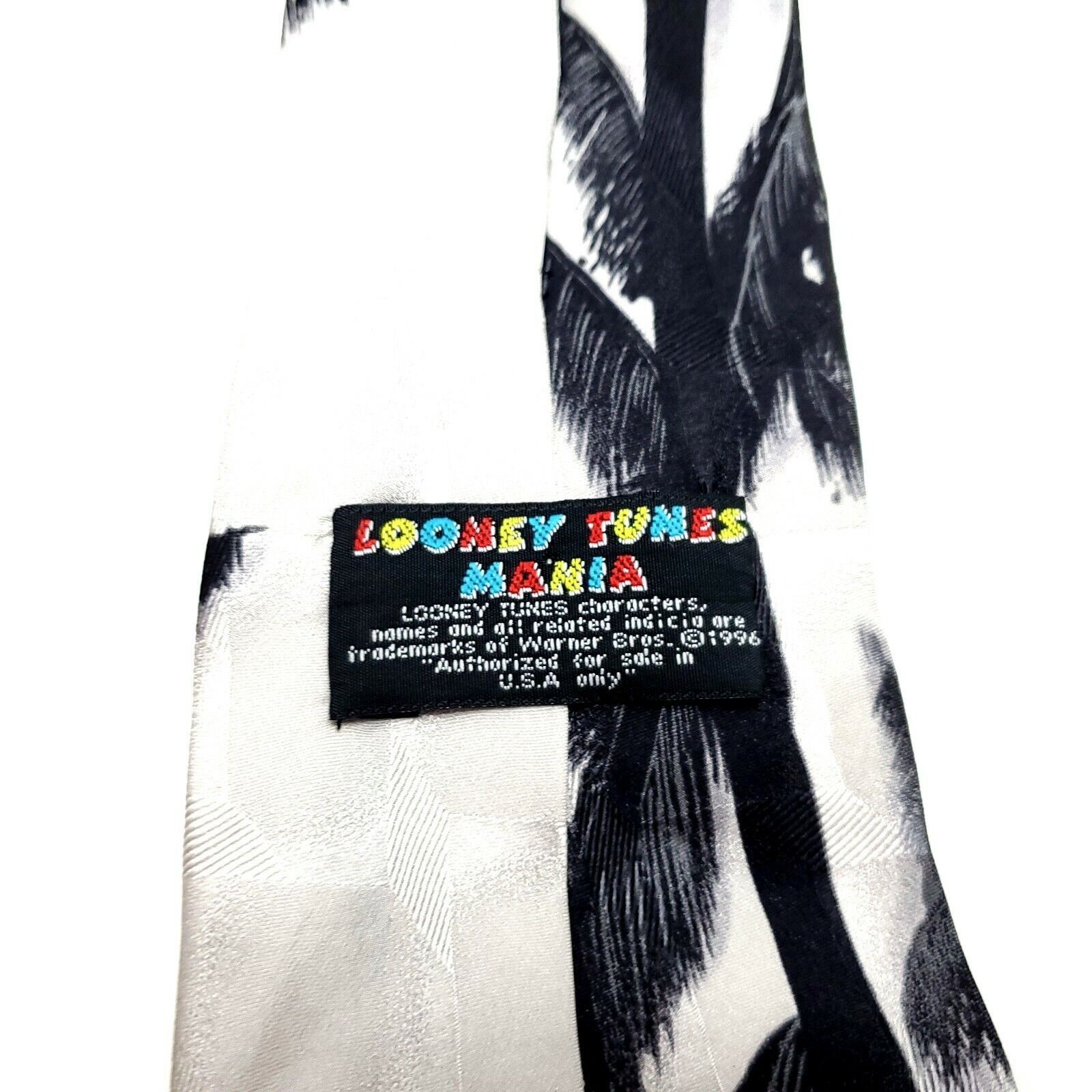 Warner Bros Looney Tunes Mania Silk Tie Black White Taz On Vacation Size ONE SIZE - 3 Thumbnail