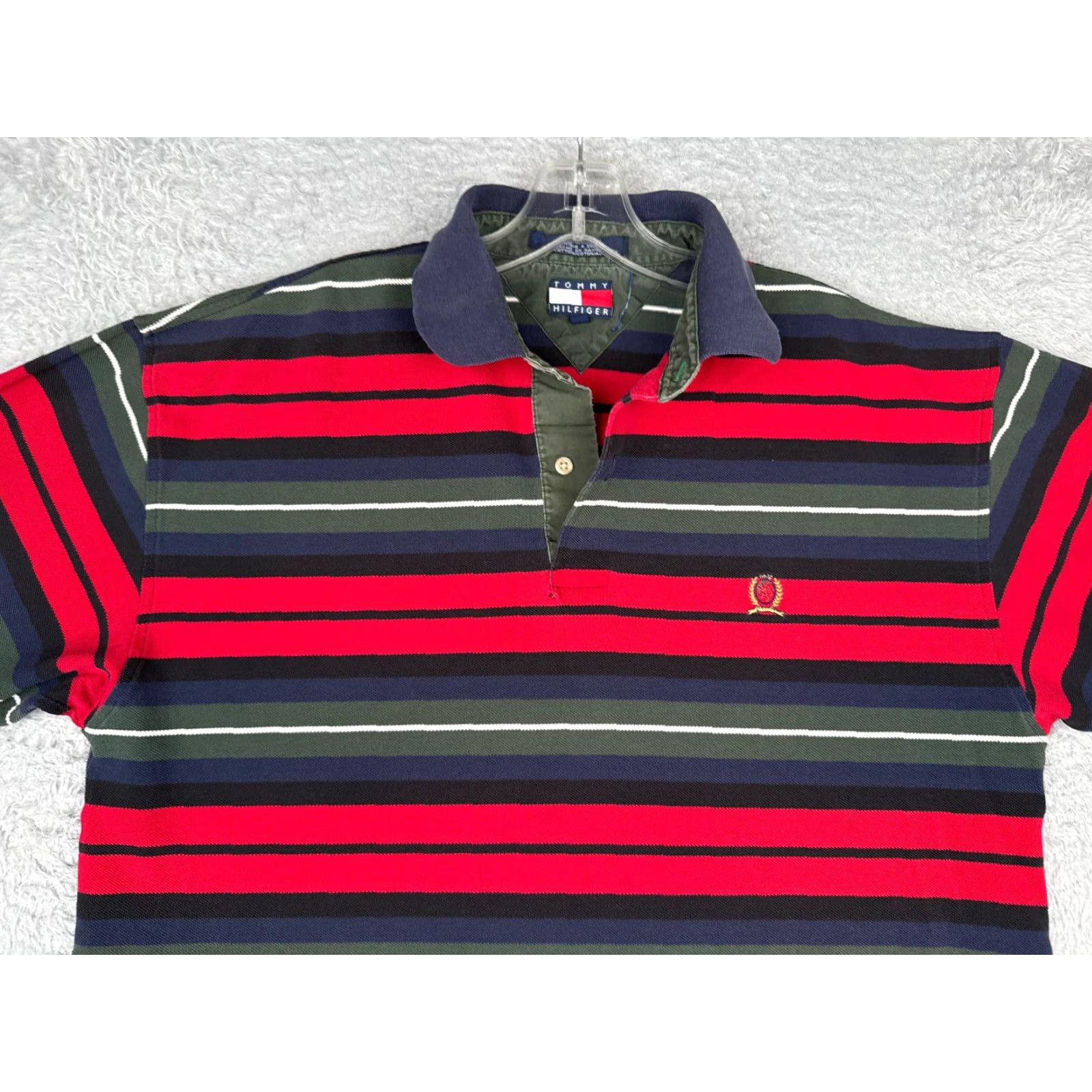 Tommy Hilfiger Tommy Hilfiger Shirt Men Large Blue Red Green Stripe 100% Cotton Crest Golf Size US L / EU 52-54 / 3 - 4 Thumbnail