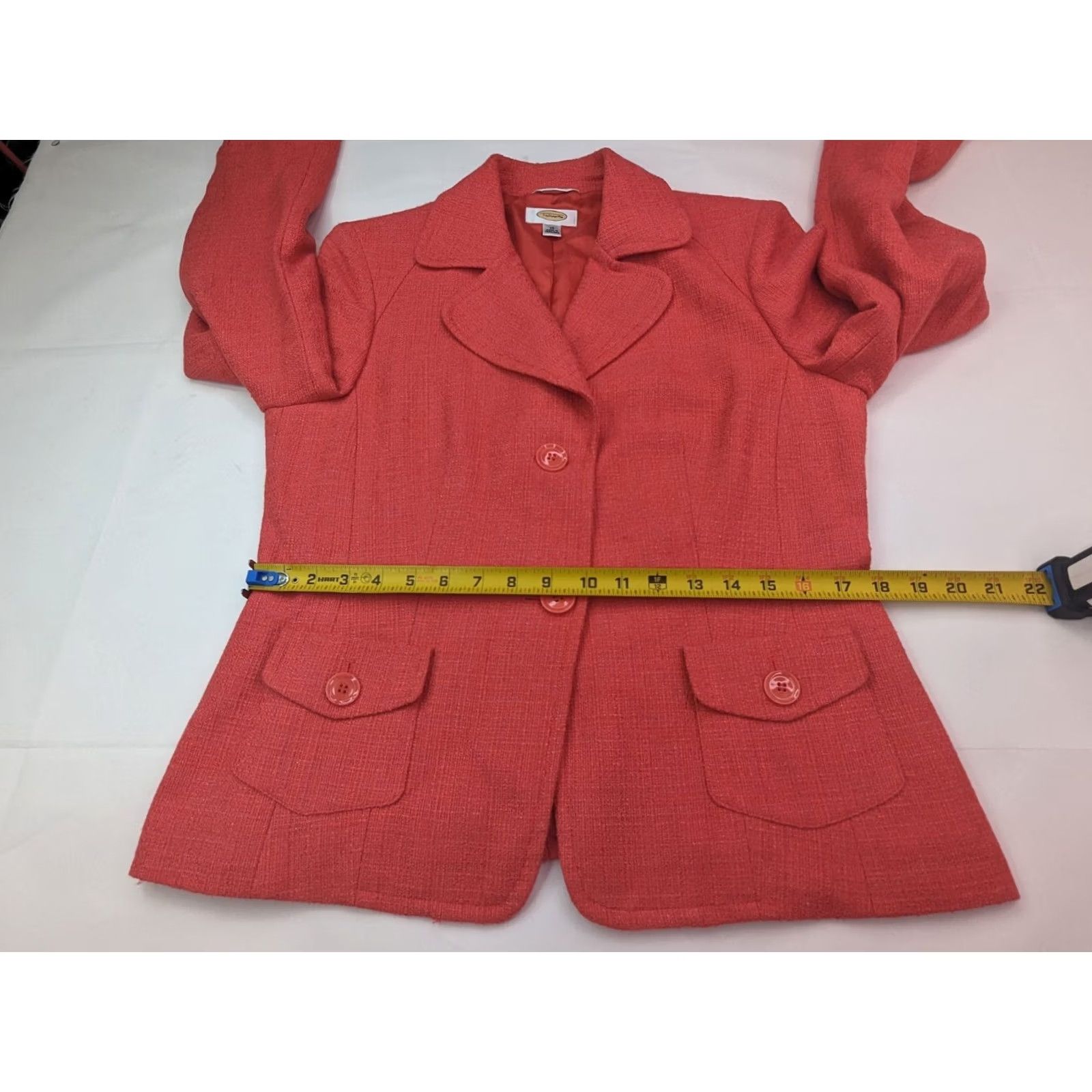 Talbots Talbots Blazer Women 10 Tweed Wool Blend Short Pink 2-Button Vermilion (Deep Orange Red) Size L / US 10 / IT 46 - 6 Thumbnail