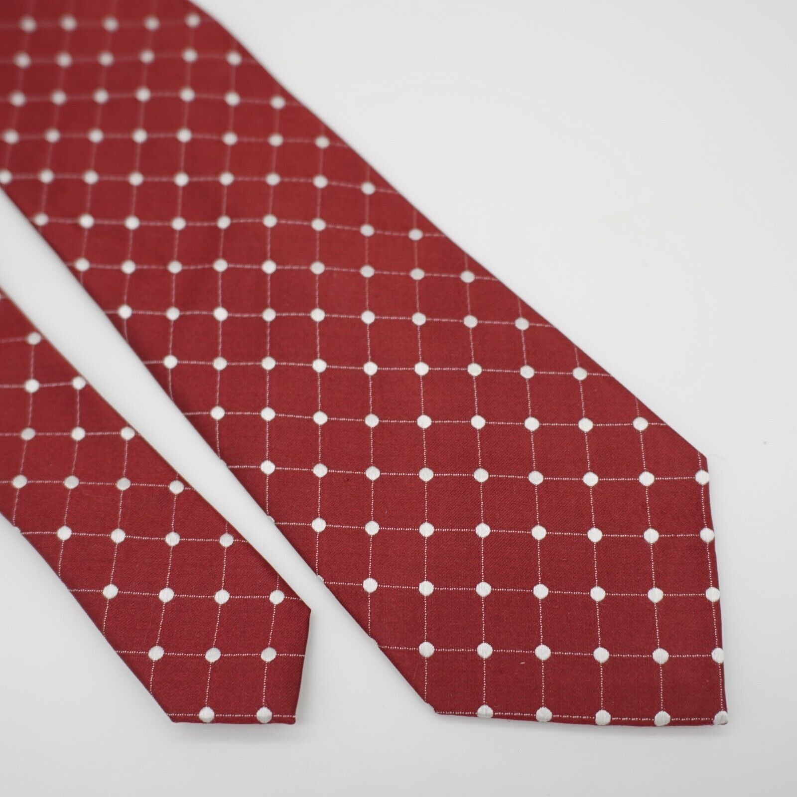 Vintage Geoffrey Beene Red Woven Polka Dot Check Silk Tie Size ONE SIZE - 1 Thumbnail