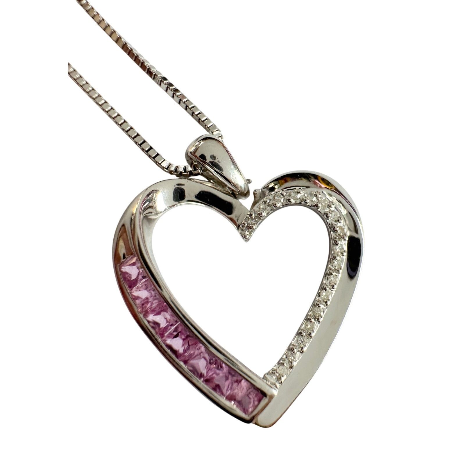 Other Pink & White Heart Necklace with Lab Created Sapphires Size ONE SIZE - 12 Thumbnail
