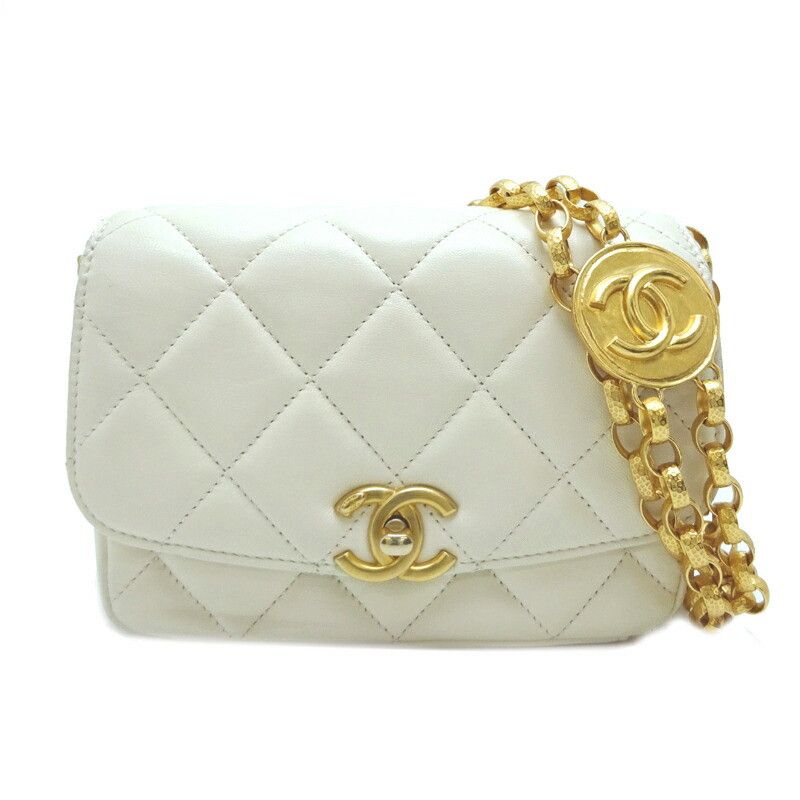 image of Chanel Quilted Cc Coin Chain Flap Bag in White, Women's