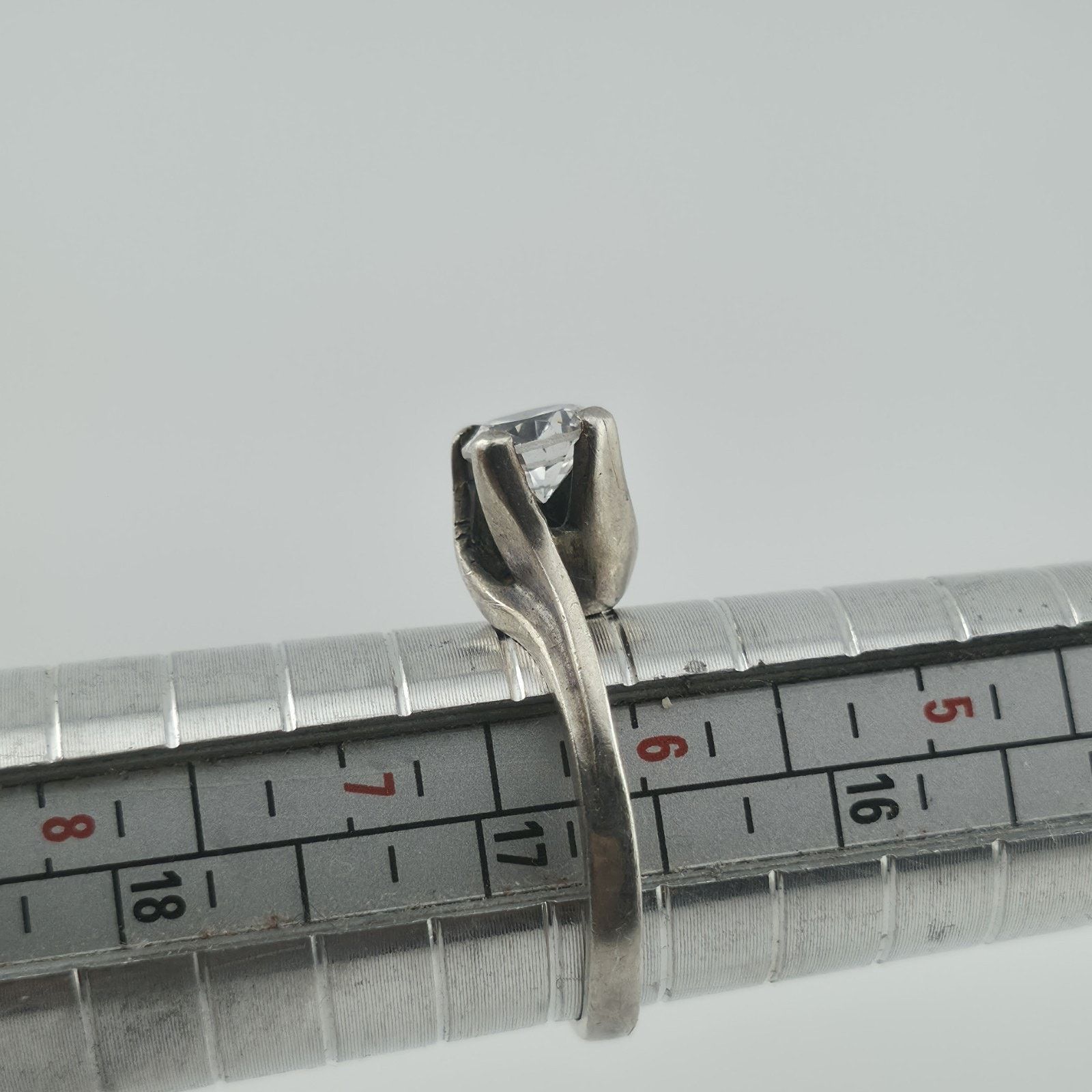 Other Sterling Silver Solitaire Ring CZ Stone Modernist 6.5 VTG Size ONE SIZE - 11 Thumbnail