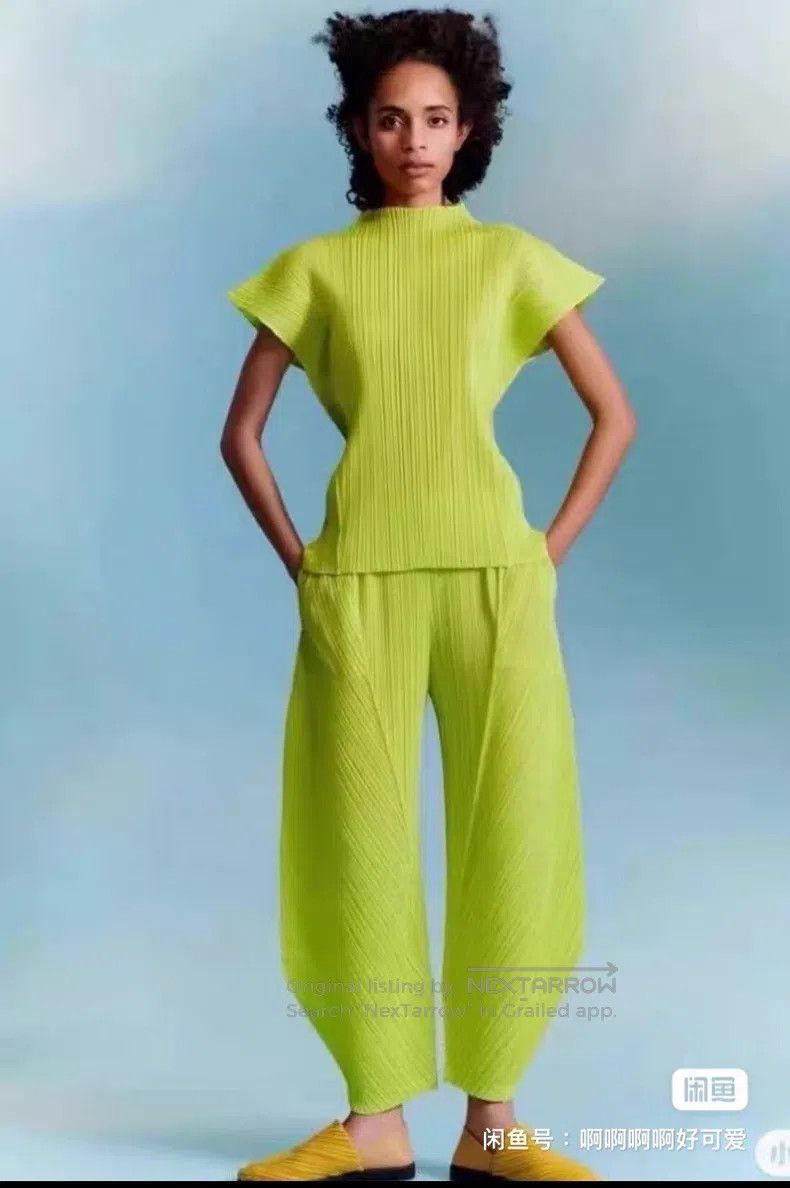Issey Miyake Issey Miyake size:3 Pleated Irregular Pants Fluorescent Gr Size 31" - 1 Thumbnail