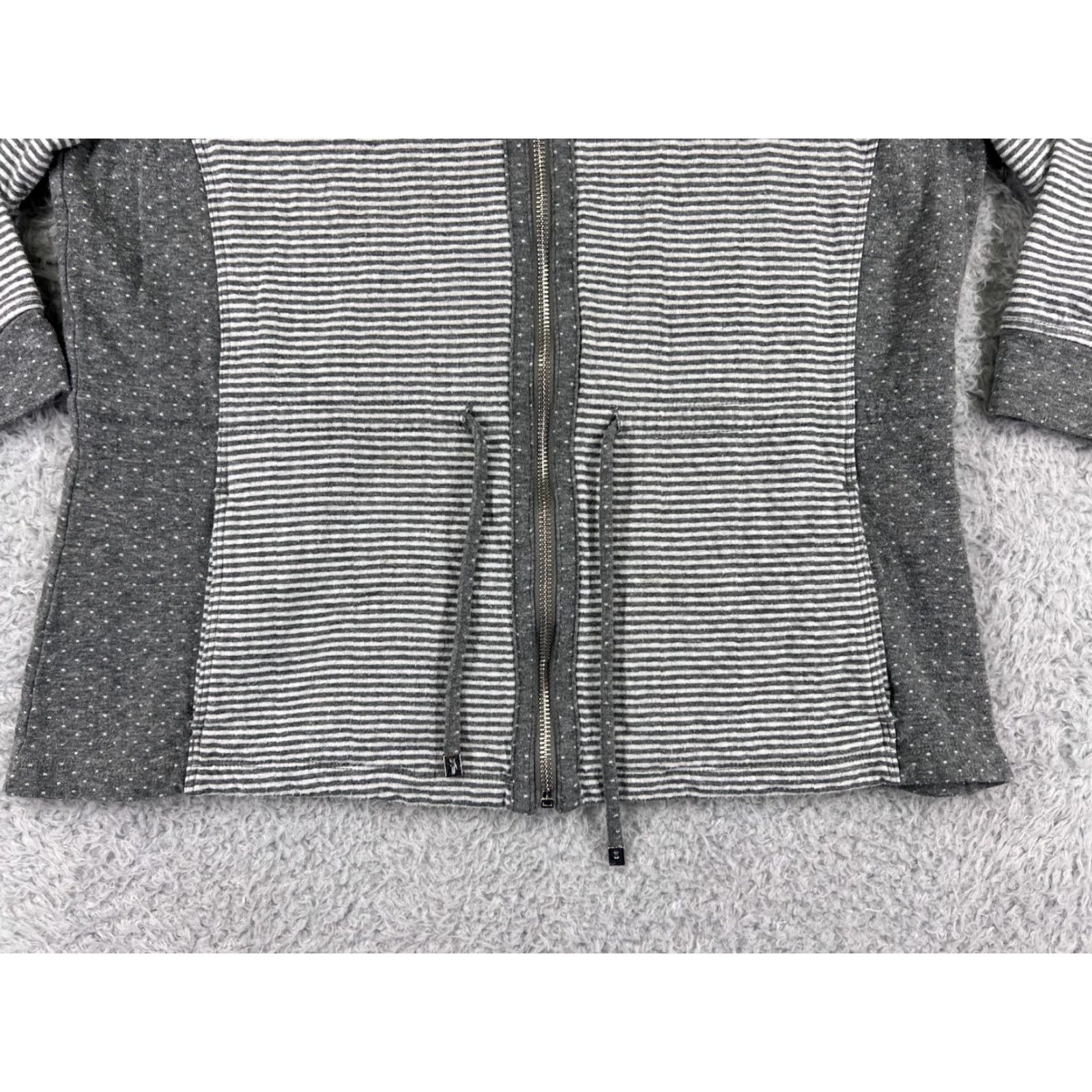 Lands' End Lands' End Chicos Jacket Women Gray Striped Full Zip Cowl Neck Pockets Drawstring Casual Size XS / US 0-2 / IT 36-38 - 6 Thumbnail