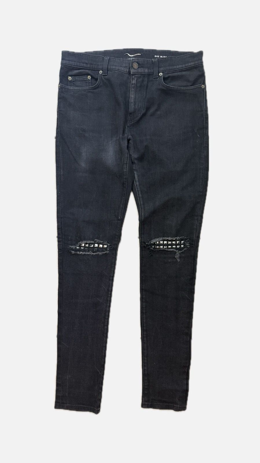 Hedi Slimane Saint laurent leather stud repair jeans | Grailed