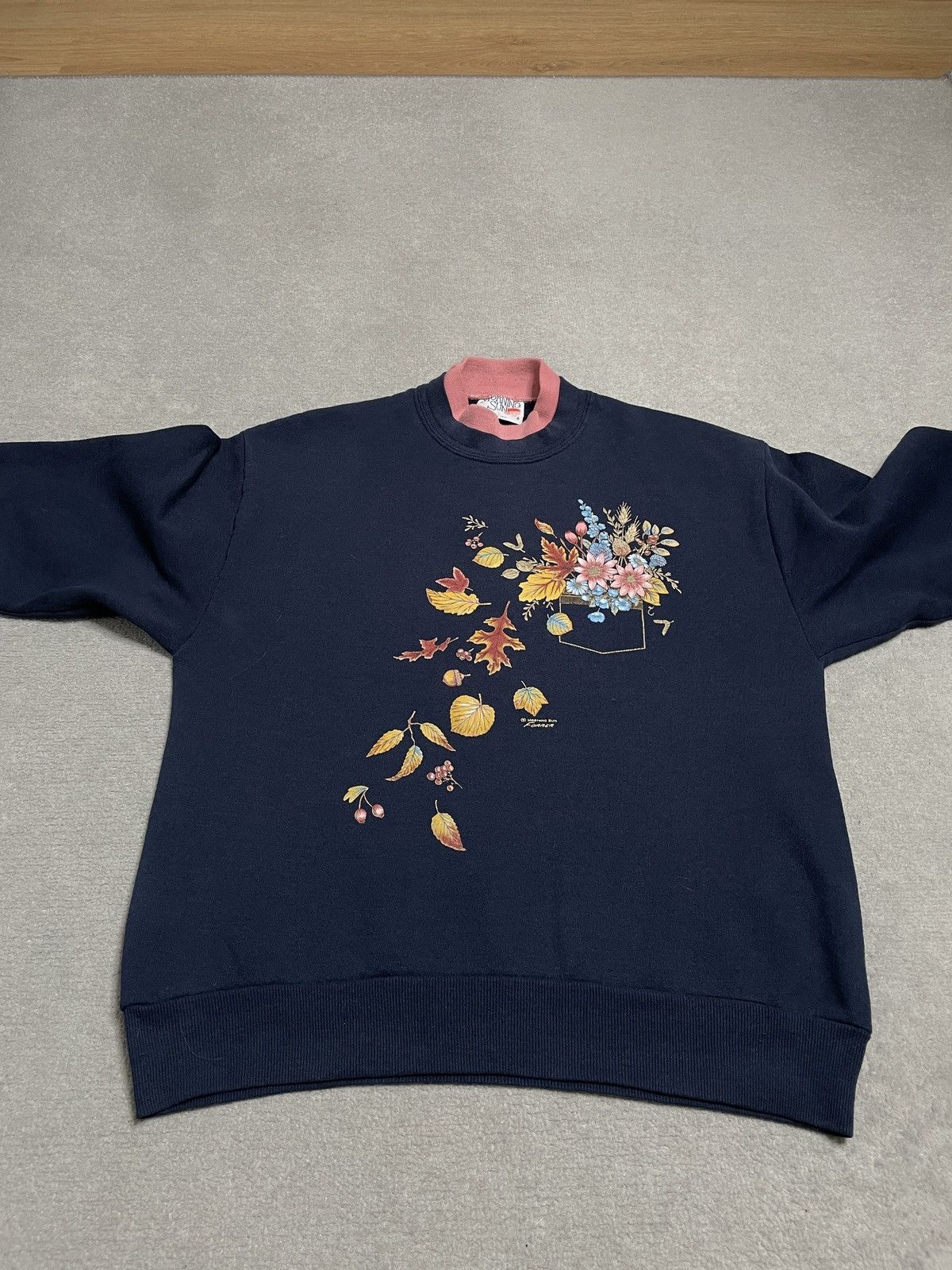 Vintage Vintage Navy Sweatshirt Crewneck Print Flowers Cute Cottage Size US M / EU 48-50 / 2 - 2 Thumbnail
