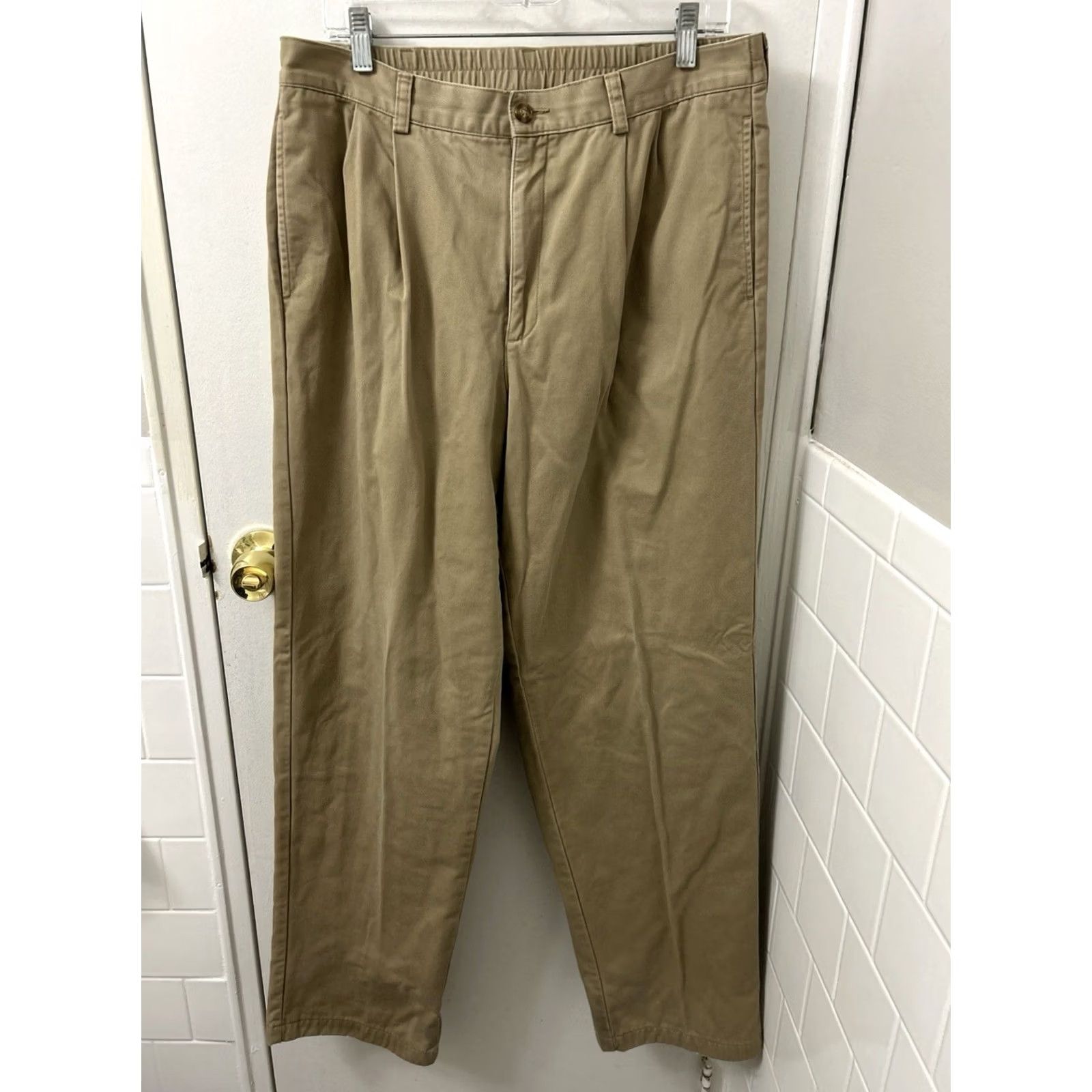 Vintage LL Bean Flannel Lined Pants Mens Size 36x32 Tan Beige Chino Comfort Waist Pleated Pockets Insulated Vintage No Size US 35 - 2 Thumbnail