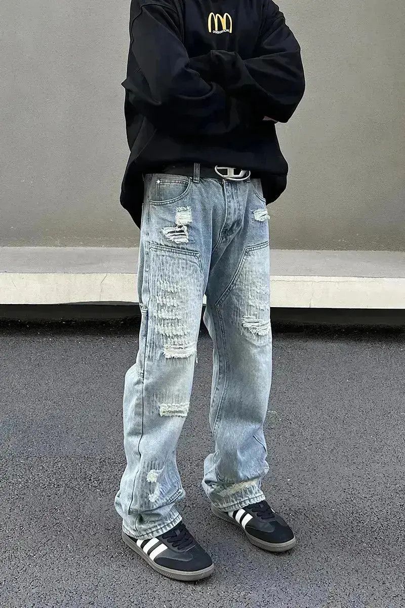 Japanese Brand Straight tube washed distressed jeans Size US 30 / EU 46 - 1 Thumbnail
