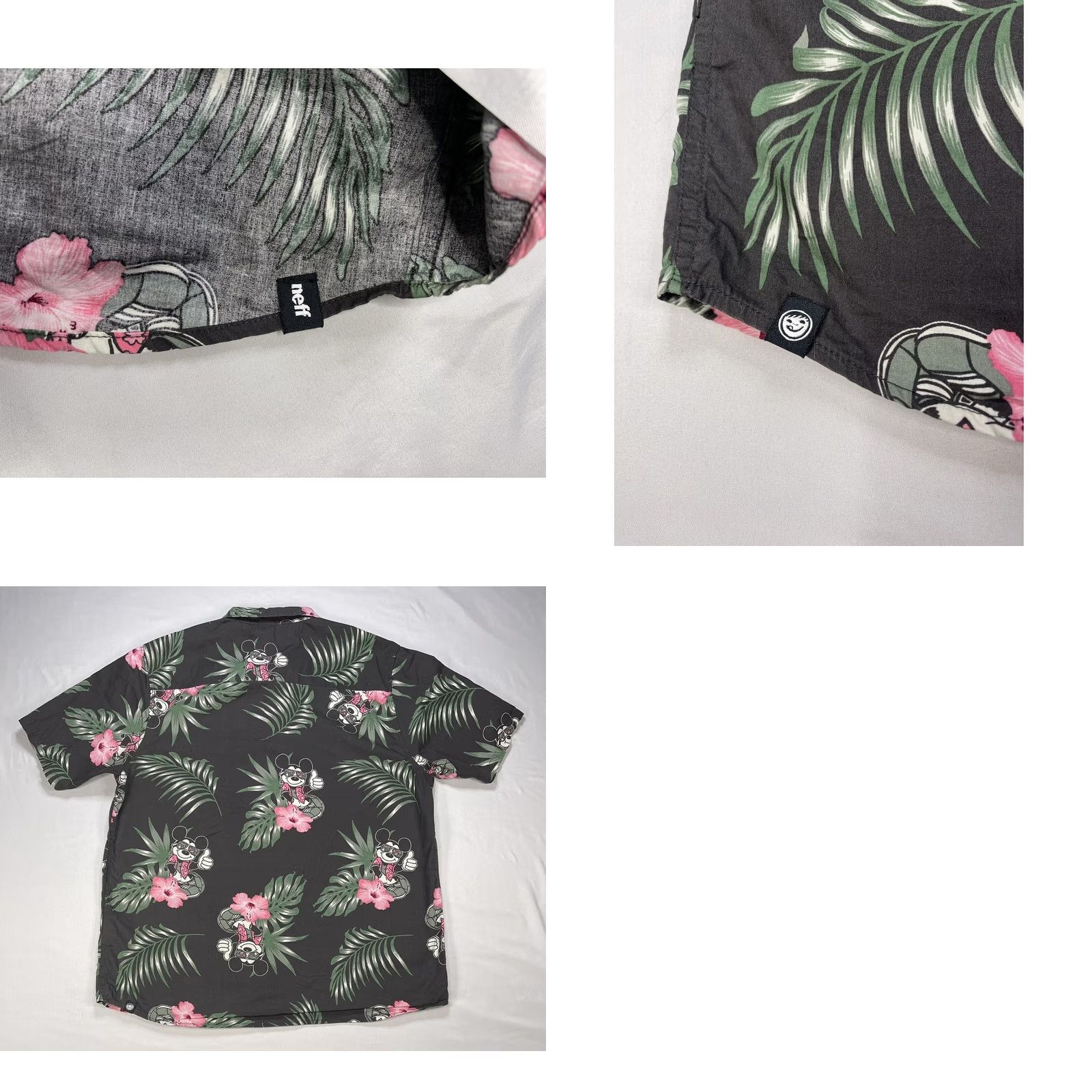 Disney Neff Disney Mickey Mouse Hawaiian Floral Aloha Black Button Shirt AOP M Cotton Short Sleeve Button-Up Mens Regular Front Logo Size US M / EU 48-50 / 2 - 8 Thumbnail