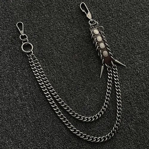 Jewelry Black Punk Wallet Chain with Studded Leather Detail Size ONE SIZE - 6 Thumbnail