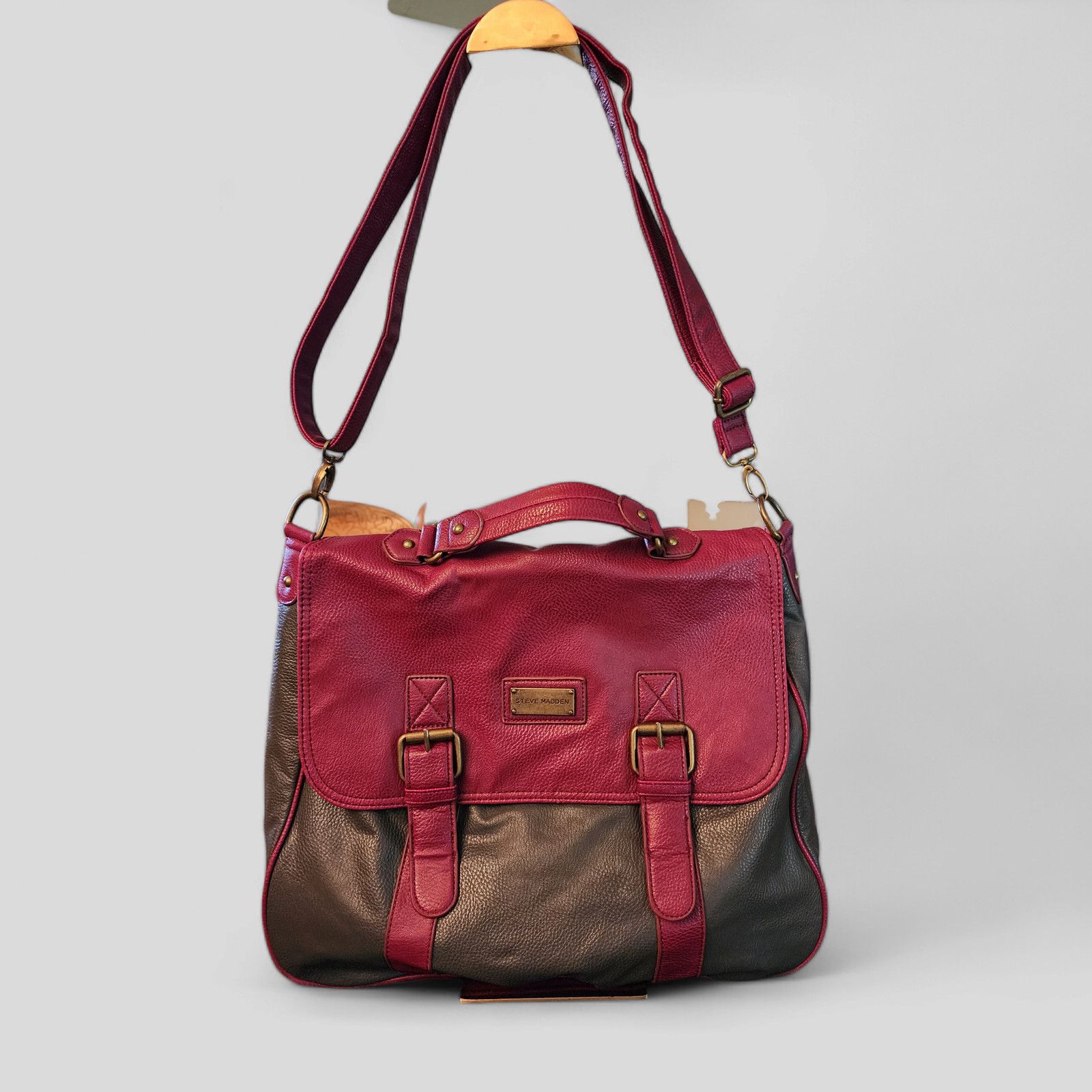 Steve Madden Steve Madden faux leather gray burgundy brief case style bag Size ONE SIZE - 1 Thumbnail