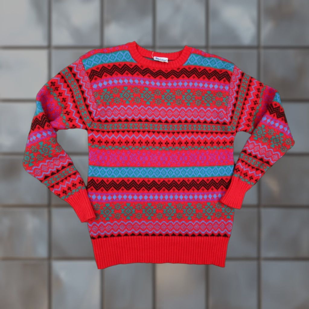Vintage VINTAGE Meister Sweater Womens XL Red Wool Fair Isle Knit Pullover 80s Geometric Crew Neck Size XL / US 12-14 / IT 48-50 - 1 Thumbnail