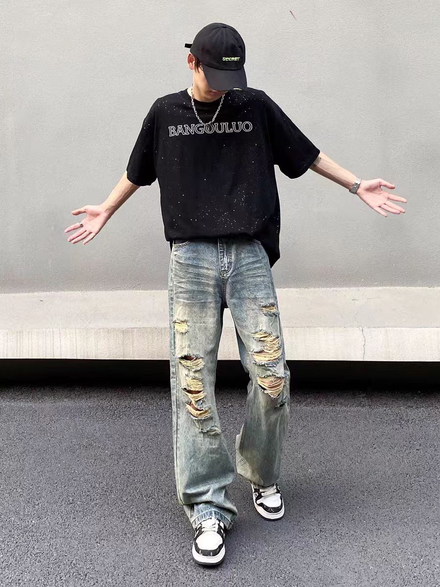 Designer × Jean × Vintage baggy vintage wash ripped Y2K jeans Size US 34 / EU 50 - 5 Thumbnail