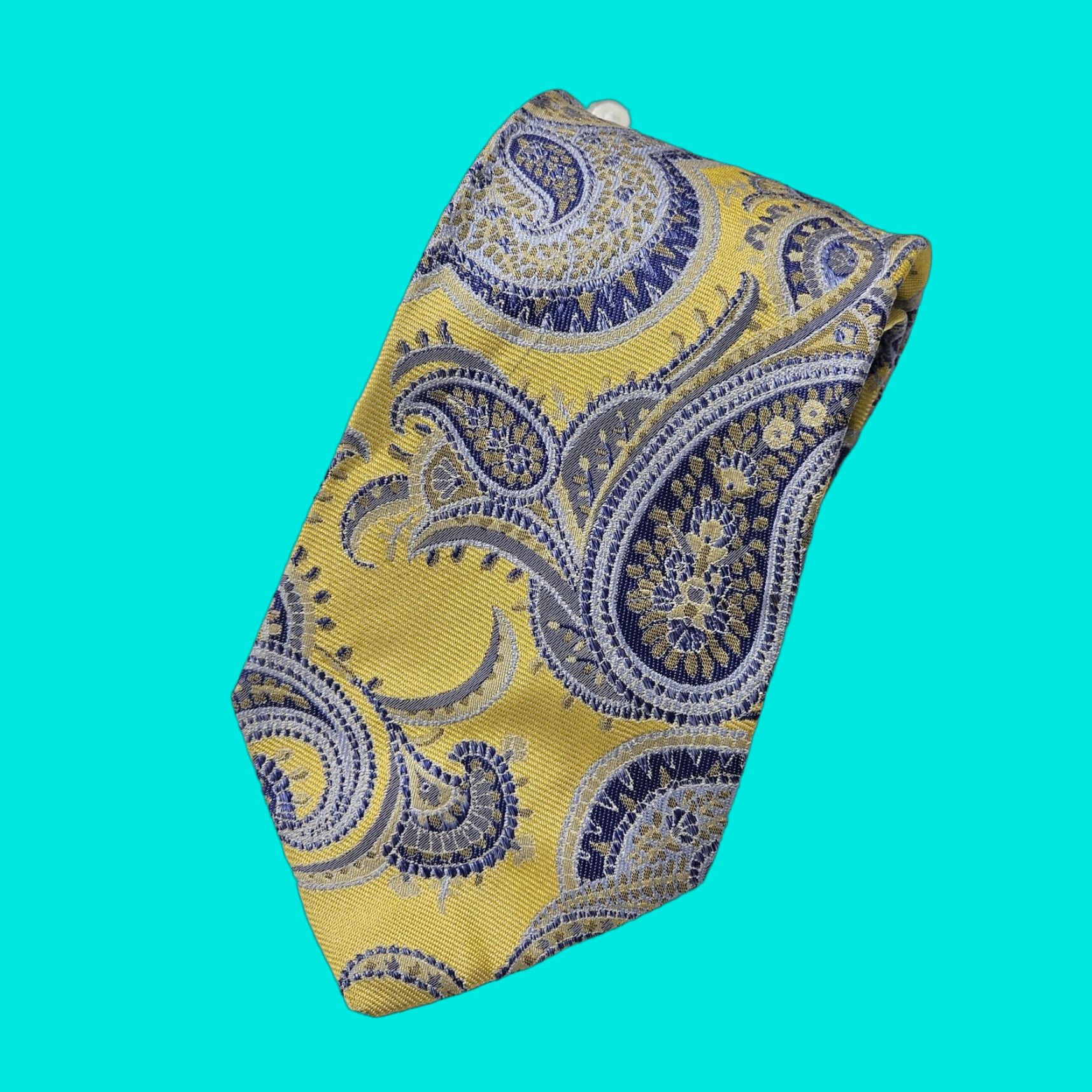 Vintage Paul Fredrick Necktie Tie Men's 100% Silk Yellow Paisley Textured USA Vintage: No (adjust to structure) Size ONE SIZE - 1 Thumbnail