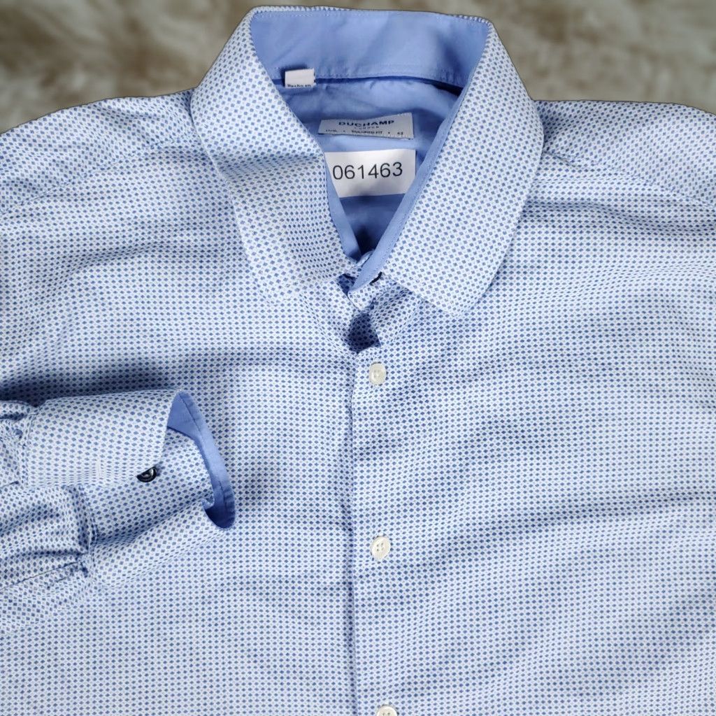 Vintage Duchamp Mens Dress Shirt Blue 17.5 XL Long Sleeve Button Up Collared 100% Cotton Size 46R - 1 Thumbnail