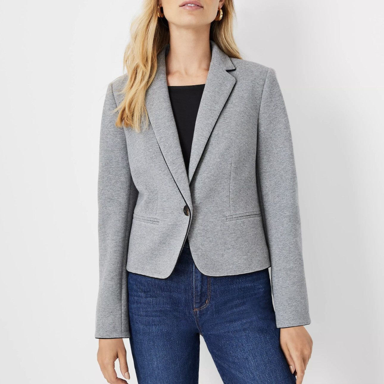 Loft LOFT Heathered Light Grey Classic-Fit Stretch Blazer Jacket Size M / US 6-8 / IT 42-44 - 1 Thumbnail