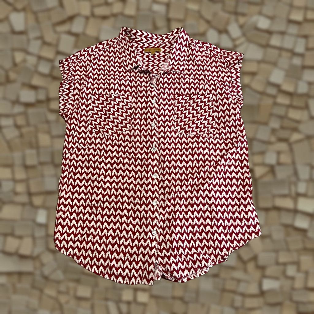 Vintage JACHS Shirt Women's Large Red White Button Up Sleeveless Geometric Pattern Vintage No Size L / US 10 / IT 46 - 1 Thumbnail