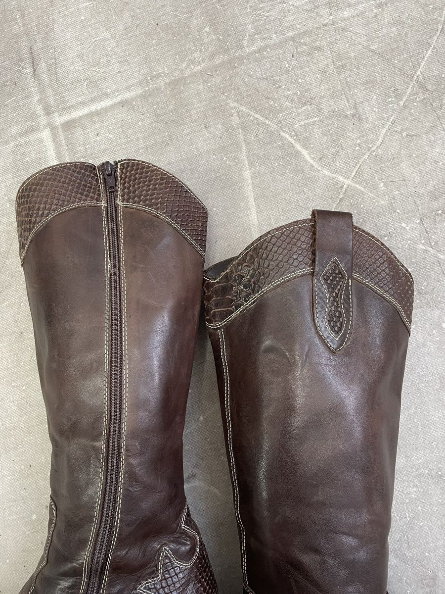 If Six Was Nine Guidi style Brown Leather Cowboy Boots Snakeskin Detail 41 Size US 8 / EU 41 - 10 Thumbnail